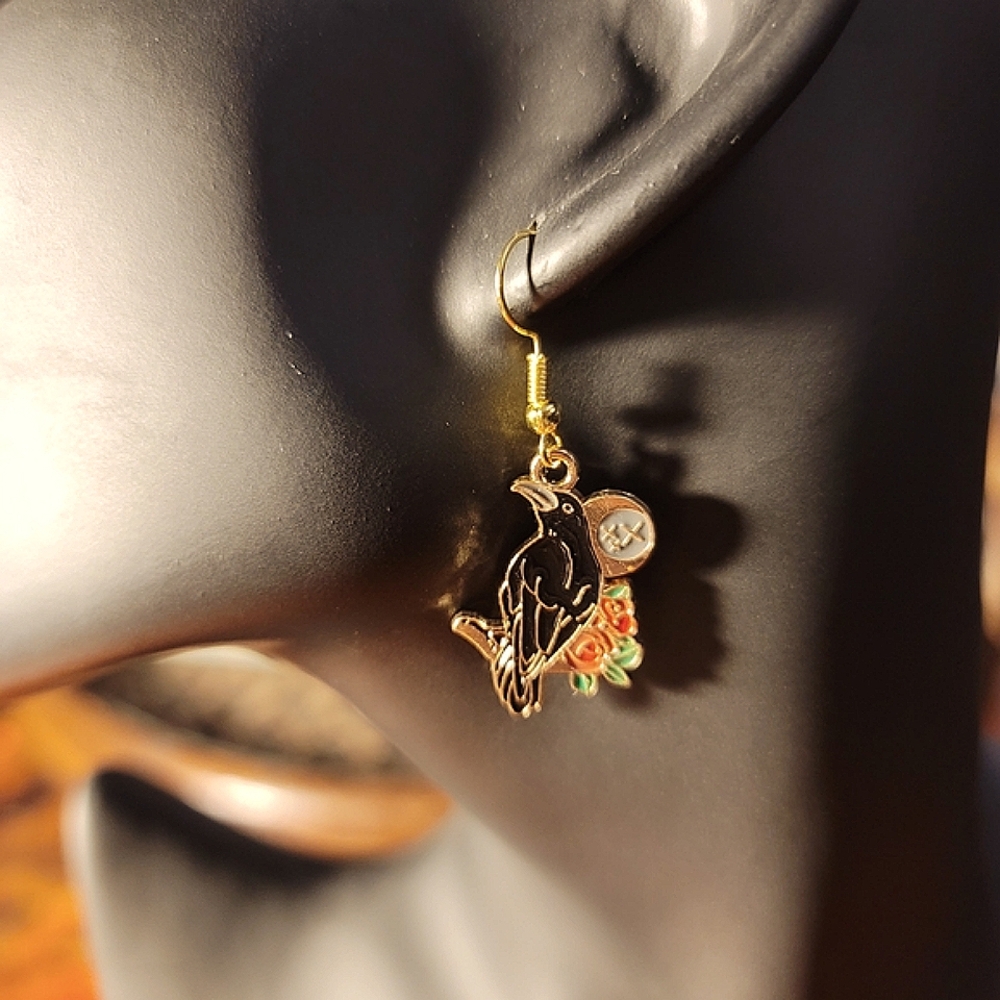 Celestial floral Crow Earrings - Picture 2 of 4
